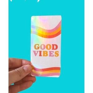 Holographic Good Vibes Sticker Retro Wavy Rainbow Decal Positive Quote Pink